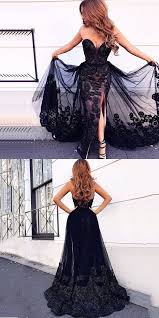 Mermaid Sweetheart Split Front Detachable Train Black Lace Prom Dress With Tail By Rosyprom 167 1 Black Lace Prom Dress Prom Dresses Lace Black Mermaid Dress