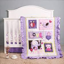 3pcs Purple Baby Bedding Crib Cot Quilt Set Dust Ruffle Elephant Owl Flower Girl Gifts Fiteed Sheet Dust Ruffle Duvet Bedding Sets Aliexpress