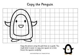 Grid Copy Penguin Art Worksheets Drawing Grid Easy Drawings