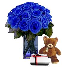 If you are looking for the best online florist in melbourne, then you have come to the right destination. Imported Holland Blue Roses In A Vase W Small Brown Teddy Bear And Small Box Of