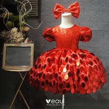 Please see video above, out of the shadows. Fairytale Red Birthday Flower Girl Dresses 2020 Ball Gown Scoop Neck Puffy Short Sleeve Sequins Short Wedding Party Dresses