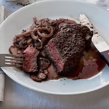 Steak Au Poivre With Mushroom Demi Glace Recipe Steak Au Poivre Recipes Entree Recipes
