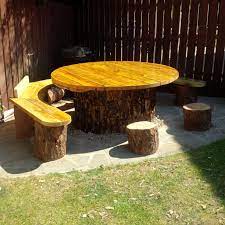 Diy Log Table Table Made With Concrete Cylinder And Tree Bark Tacked To Battons Seat Made From Tree Trunk Stump Table Outdoor Tree Trunk Table Tree Stump Table