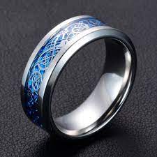 Black 316l Stainless Steel Ring Wedding Band Blue Carbon Fiber Des Nibelungen Dragon Rings For Men Rings For Men Dragon Ring Steel Wedding Bands
