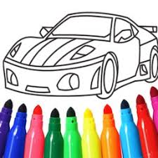The coloring sheet features a cute car with eyes and lips. Cars Apk