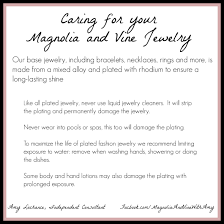 Instructions On How To Care For Your Magnolia And Vine Jewelry Vine Jewelry Jewelry Care Instructions Jewelry Care