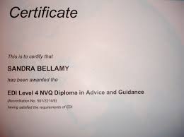 Sandra Bellamy holds an Information, Advice and Guidance Diploma