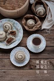 黑芝麻双色螺旋椰丝包 黑糖蜜椰丝馅 二次发酵法 爱 厨房的幸福之味 steamed cake desserts tableware