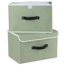 Amazon Com Storage Bins Mee Life Set Of Two Foldable Storage Box With Lids And Handles Storage B Fabric Storage Baskets Storage Bins Storage Bins Organization