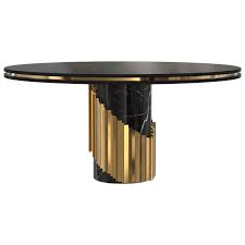 Marble dining table black base. Littus Dining Table In Black Marble With Spiraled Brass Base For Sale At 1stdibs