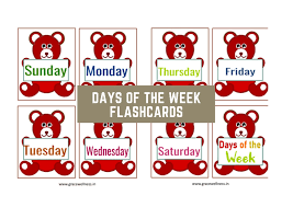 You can either keep these sheets in page protectors or preferably laminate them so that . Days Of The Week Flashcards Pdf For Kindergarten Cute Teddy Printable Download Printables Worksheets Digital Art Read Articles