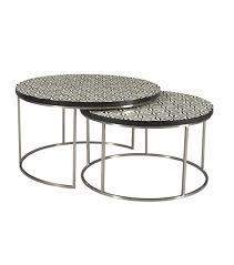 Rich black finish for any contemporary space. Black Ivory Bone Inlay Top Nickel Round Base Nesting Coffee Table