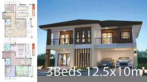 Each house plan drawing has the dimensions of the foundation, floor plans, and general information. House Design 12 5x10m With 3 Bedrooms House Design Modern House Plans Small House Design