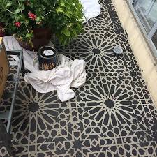 Stenciled Outdoor Concrete Balcony Medina Moroccan Tile Stencil Marybenadiiba Diy Homedecor Des Paint Concrete Patio Patio Tiles Moroccan Wall Stencils