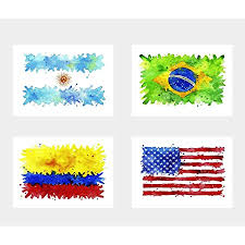 Colorful mexican perforated papel picado banner, festival colourful paper garland. Amazon Com Wall Art Decor World Cup Flags Argentina Brazil Colombia Usa Watercolor Poster Prints Set Of 4 Size A4 21cm X 29cm Unframed Furniture Decor