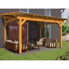 Terassenüberdachungen aus holz bieten schutz vor regen und zu viel sonne. Skan Holz Terrassenuberdachung Sanremo 434 X 250 Cm Leimholz Eiche Hell Kaufen Bei Obi