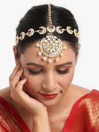 Buy Gold-Plated White Kundan Matha Patti