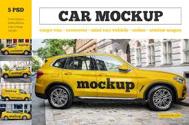 Car Mockup Set In Vehicle Mockups On Yellow Images Creative Store