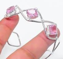 Pink Kunzite Gemstone 925 Sterling Silver Jewelry Adjustable Cuff Bracelet | eBay