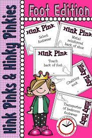 Hink pink riddles american literature, hinky pinkie riddles american literature, easy word games building language skills through rhymes, the hink pink book or what do you call a magician s. All Of The Hink Pink And Hinky Pinky Clues In This Set Pertain To Shoes Socks And Feet Exercise Your Studen Critical Thinking Vocabulary Development Teachers