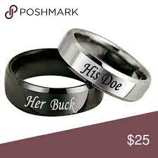 Her Buck His Doe Titanium Ring Set Titanium Steel Her Buck His Doe Engraved Ring Set Lead And Nickel Free So Titanium Ring Set Titanium Rings Her Buck His Doe