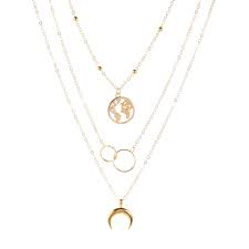 Adventure Seeker Multi Layered Necklace Hickhin World Map Necklace Map Necklace Gold Moon Necklace