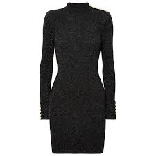 Balmain Button Metallic Stretch Knit Mini Evening Dress Black In 2020 Metallic Short Dresses Metallic Cocktail Dresses Metallic Evening Dresses