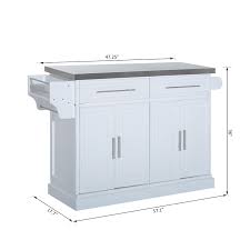 Made from solid mdf baoard and topped with stainless steel, it offers a sophisticated look for any kitchen. Homcom Pine Wood Stainless Steel Multi Storage Portable Rolling Kitchen Island Cart With Wheels White Overstock 23055956