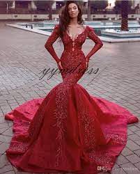 This style will make you the queen! New Arrival Red Mermaid Wedding Dresses 2019 Long Sleeve Bling Sequins Beaded Prom Dresses Long With Sleeves Red Long Sleeve Prom Dress Mermaid Evening Dresses
