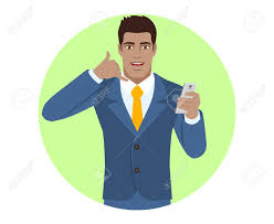 Appelle Moi Homme D Affaires Avec Telephone Portable Montrant Un Appel Moi Signe Portrait De L Homme D Affaires Noir Dans Un Style Plat Illustration Vectorielle Clip Art Libres De Droits Vecteurs Et Illustration Image