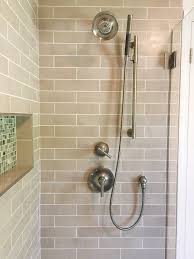 Warm Tone Subway Tile With Satin Nickel Modern Shower Fixtures Shower Fixtures Warm Bathroom Shower Renovation