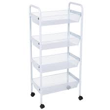 Each holds up to 6.5 lbs., and raised sides keep contents secure. Slim Shelf 4 Tier Rolling Storage Cart Storage Bins Baskets Home Garden Worldenergy Ae