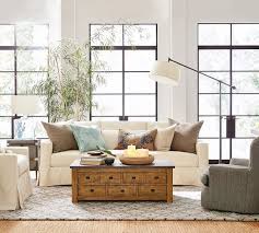 • loose cushions are removable. York Square Arm Deep Seat Slipcovered Fabric Sofa Pottery Barn