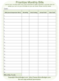 Free Printable Blank Charts Monthly Bills Worksheet