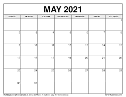 Right click on the image below and choose the option 'save image as' from the list to save the 2021 may calendar image to your. Printable May 2021 Calendar Templates With Holidays