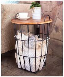 Side Table With Storage Wooden Top Coffee Table Etsy Blanket Storage Basket Rustic Add A Sleek Modern Touch To In 2020 Side Table Decor Side Table With Storage