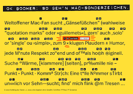 Hi, ich hatte heute in einem anderen thread übungen, die man z. Boomer Chart NÂº 3 Sonderzeichen Mac Tastatur