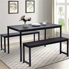 Barstools made with solid acacia wood. Dining Room Set For 4 3 Pieces Farmhouse Kitchen Table Set With Two Benches Small Dining Table Sets With Metal Frame And Mdf Board Black Modern Dining Furniture Set For Home Cafeteria