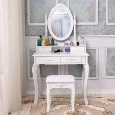 Compare prices on popular products in home furniture. White Vanity Jewelry Makeup Dressing Table Set W Stool 4 Drawer Mirror Wood Desk Wish
