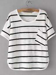 Black And White Striped Top Short Sleeve Black White Short Sleeve Striped Pocket T Shirt Clothes Fashion Tops