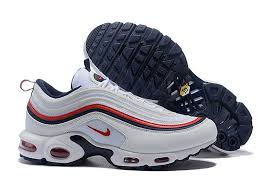 Top Quality Nike Air Max 97 Plus Tn 8220 White Dark Blue Red 8221 Men 8217 S Cushioning Running Shoes Moda Hombre Moda Hombres