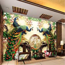 Wholesale Large Painting Home Decor Peacock Green Branches Murales De Pared 3d Wallpaper Hotel Background Modern Mura Modern Mural Mural Classic Interior Decor