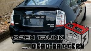 Open the hood and look under the fuse box cover. How To Manually Open Trunk Hatch Toyota Prius Gen2 2004 2009 With Dead Battery Youtube