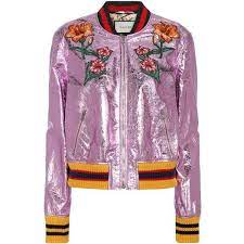 Metallic Leather Bomber Jacket Gucci Liked On Polyvore Featuring Outerwear Jackets G Flower Print Bomber Jacket Floral Bomber Jacket Metallic Bomber Jacket