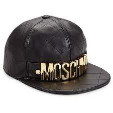 Moschino Quilted Leather Logo Cap Leather Quilted Leather Flat Brim Hat