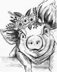Black And White Flower Crown Drawing Pig With Flower Crown Drawing Charcoal Crown Drawing Flower Crown Drawing Flower Drawing