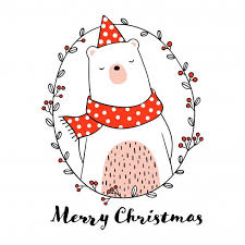 Draw Cute Bear In Wreath For Christmas Day Xmas Drawing Christmas Drawing Kawaii Christmas