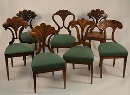Assembled Set Of Seven Austrian Biedermeier Dining Chairs In Solid Carved Walnut With Fan Backs A Dining Chairs Antique Dining Chairs Biedermeier Furniture
