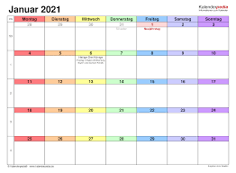 Hier finden sie den kalender 2021 mit nationalen und anderen feiertagen für deutschland. Kalender Januar 2021 Als Pdf Vorlagen