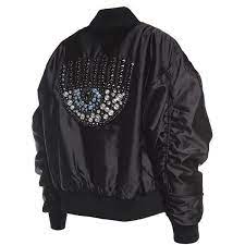 Flirting Eye Crystal Embellished Satin Bomber Jacket Chiara Ferragni Liked On Polyvor Embellished Bomber Jacket Embroidered Bomber Jacket Satin Bomber Jacket